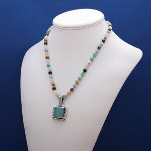 Vintage Larimar Pendant and Agate Necklace